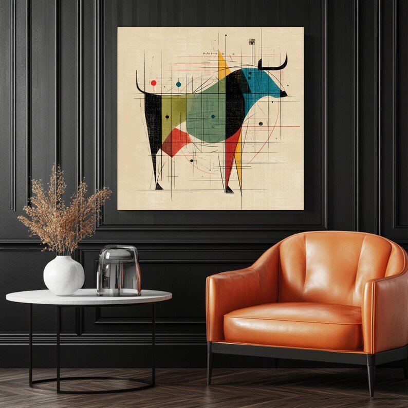 Abstract Bull Wall Art, Canvas or Poster, Geometric Bull Painting, Animal Wall Art, Minimalist Art Print, Living Room Office Decor - Image 3