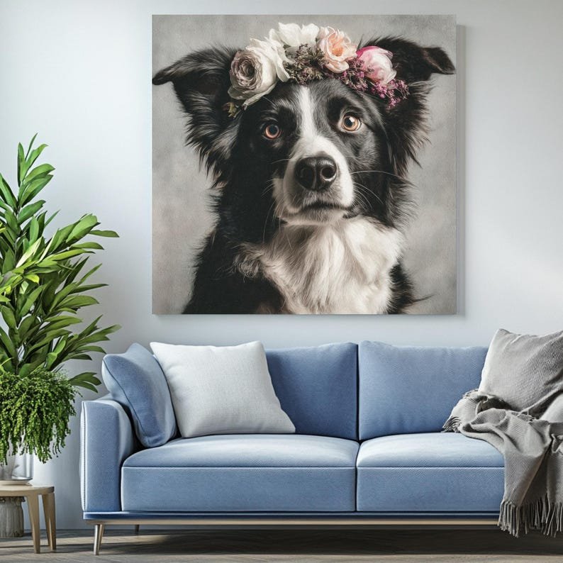 Floral Border Collie Wall Art, Canvas Or Poster, Dog Lovers Gift, Pet Portrait Art, Modern Home Decor, Animal Wall Hanging, Cute Dog Print - Image 4