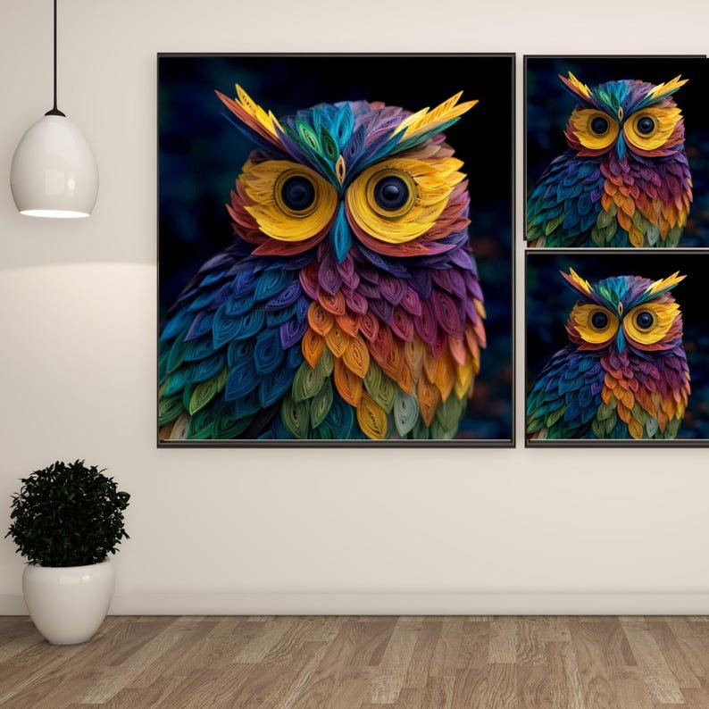 Owl Wall Art, Canvas or Poster, Whimsical Owl Portrait, Animal Wall Hanging, Modern Decor, Living Room Decor, Bedroom Decor, Kids Decor - Image 2