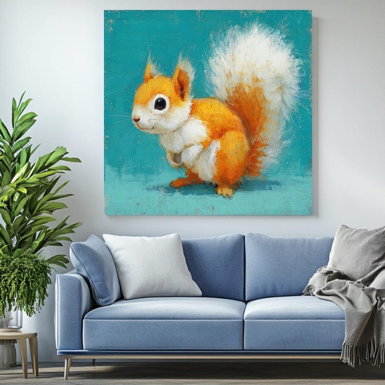 Squirrel Wall Art, Canvas Or Poster, Orange White Squirrel, Woodland Wall Hanging, Animal Decor, Living Room Decor, Bedroom Decor, Kids Art - Image 4
