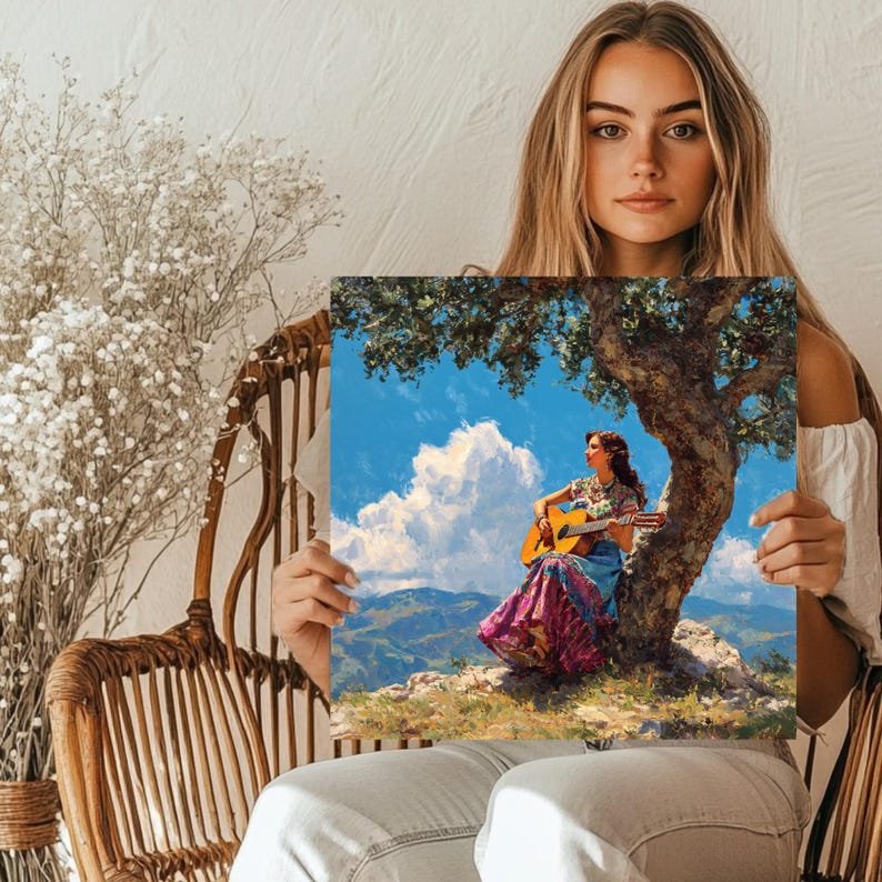 Woman Playing Guitar Wall Art, Canvas Or Poster, Music Room Decor, Impressionist Wall Art, Living Room Decor, Boho Home Decor, Guitar Art - Image 5