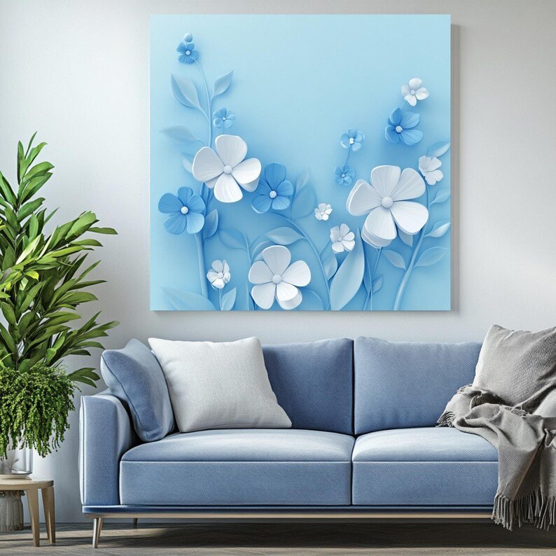 Soft Blue Flower Art, Canvas or Poster, Modern Floral Wall Decor, Elegant Minimalist Artwork, Living Room Bedroom Office Wall Hanging - Image 4