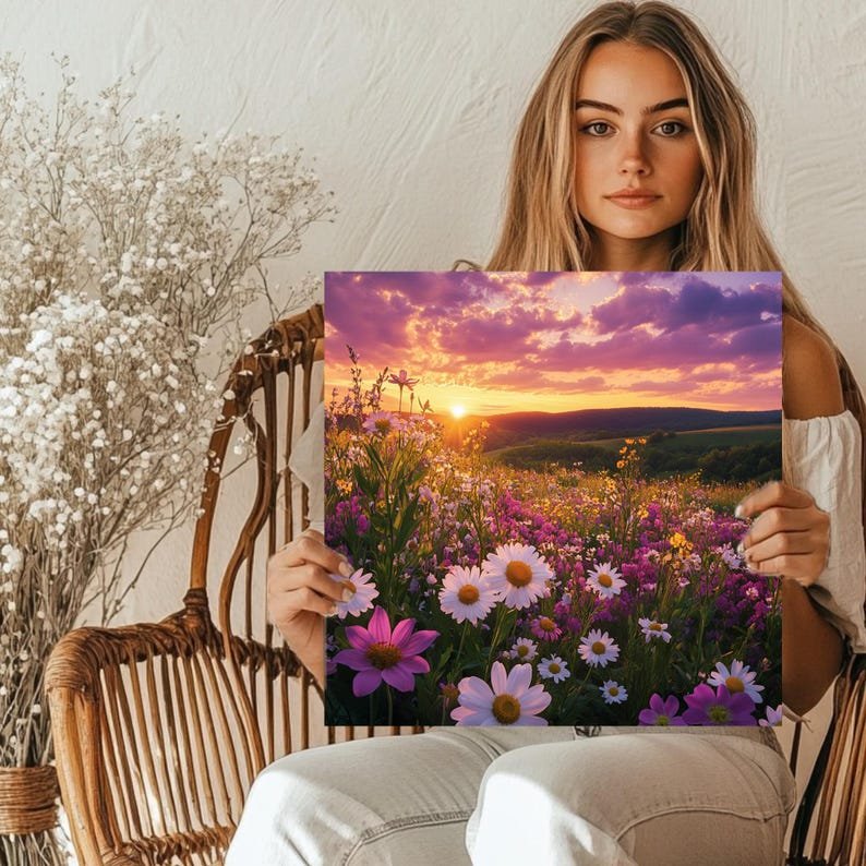 Flower Landscape Wall Art, Poster or Canvas, Summer Landscape Art, Nature Decor, Botanical Home Decor, Floral Landscape Print, Wall Art Gift - Image 5
