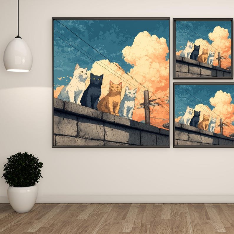 Colorful Cats Wall Art, Canvas or Poster, Whimsical Cat Decor, Animal Wall Hanging, Modern Living Room Wall Art, Gift for Cat Lovers - Image 2