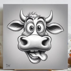 Funny Cow Wall Art, Canvas or Poster, Cartoon Animal Wall Decor, Whimsical Farmhouse Art, Cute Cow Face, Kitchen or Kids Room Decor