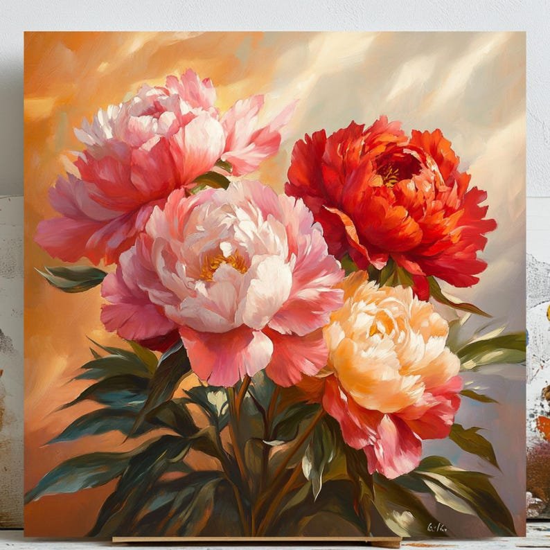 Peony Flower Wall Art, Poster or Canvas, Peony Print, Floral Home Decor, Peony Painting, Flower Wall Decor, Wall Art Gift For Her,Home Decor