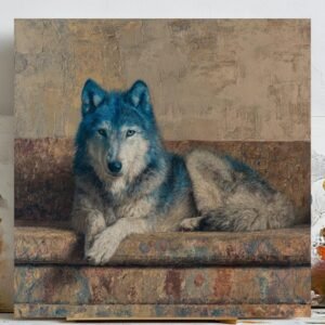 Wolf Art, Canvas or Poster, Rustic Bohemian Vintage Decor, Living Room Bedroom Office Game Room Wall Art, Teal Gold Brown Grey, Animal Decor
