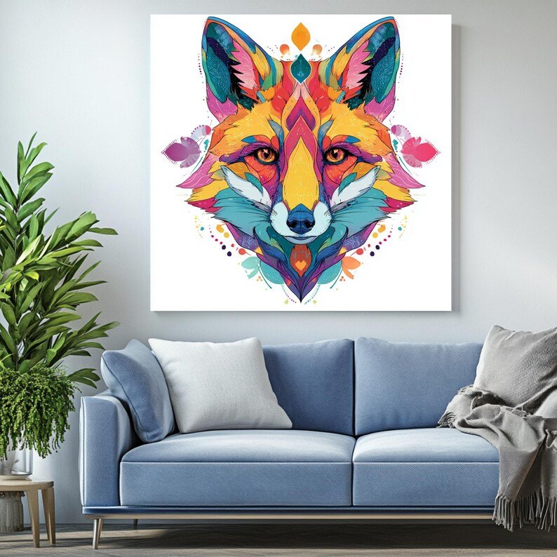 Psychedelic Fox Art, Canvas Or Poster, Vibrant Animal Wall Decor, Modern Living Room Decor, Geometric Fox Print, Boho Woodland Wall Art - Image 3