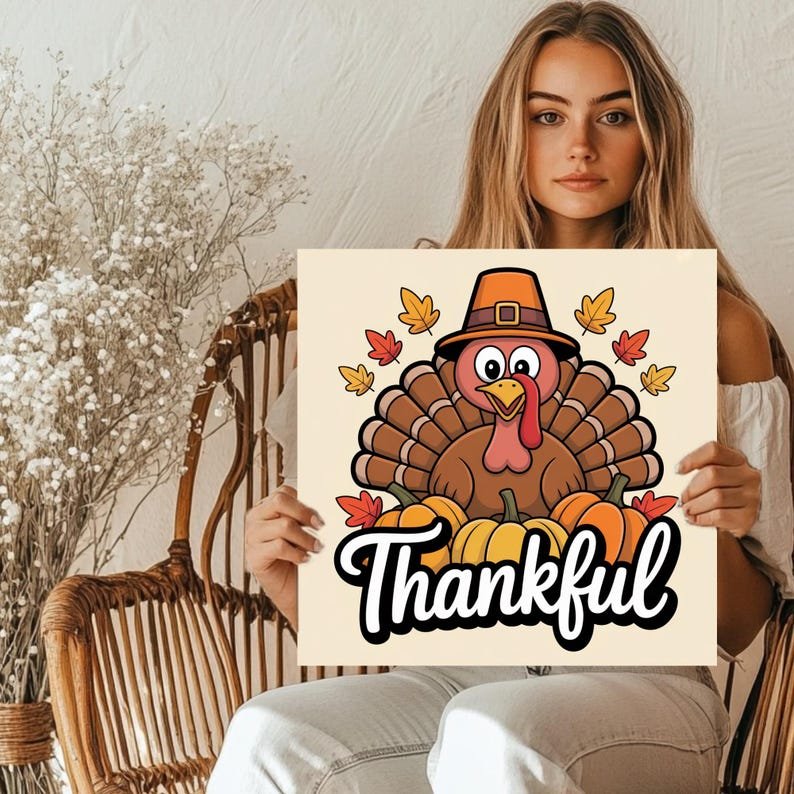 Thankful Turkey Wall Art, Canvas Or Poster, Thanksgiving Decor, Fall Wall Hanging, Autumn Home Decor, Pumpkin Decor, Nursery Wall Decor Art - Image 4