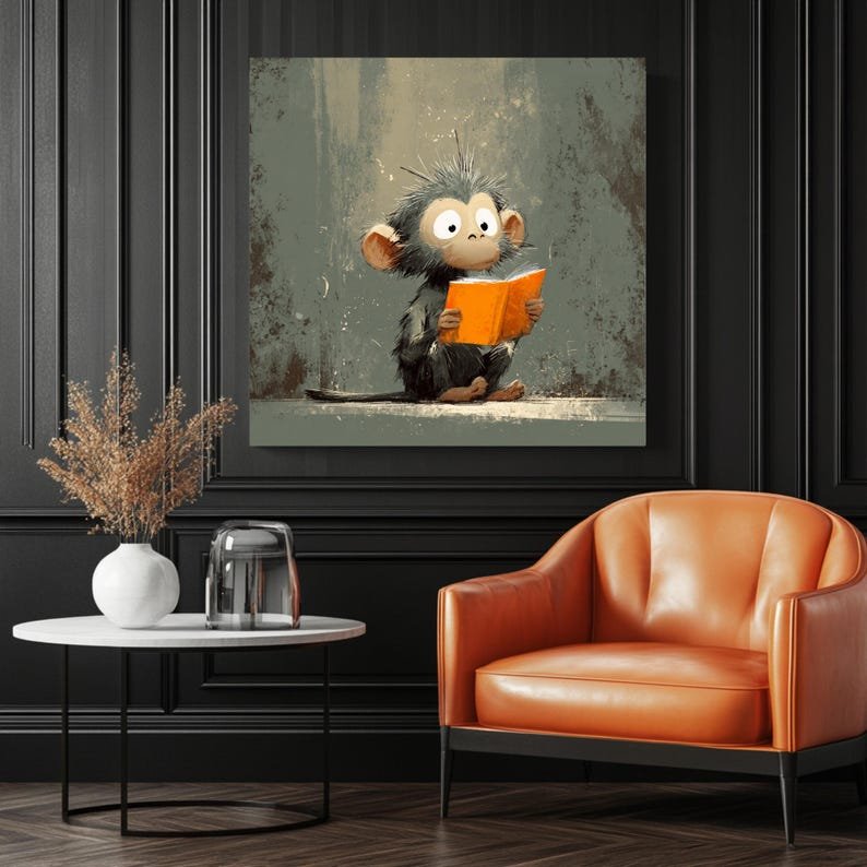 Reading Monkey Wall Art, Canvas or Poster, Whimsical Nursery Decor, Kids Room Animal Artwork, Playroom Wall Art, Educational Jungle Theme - Image 3