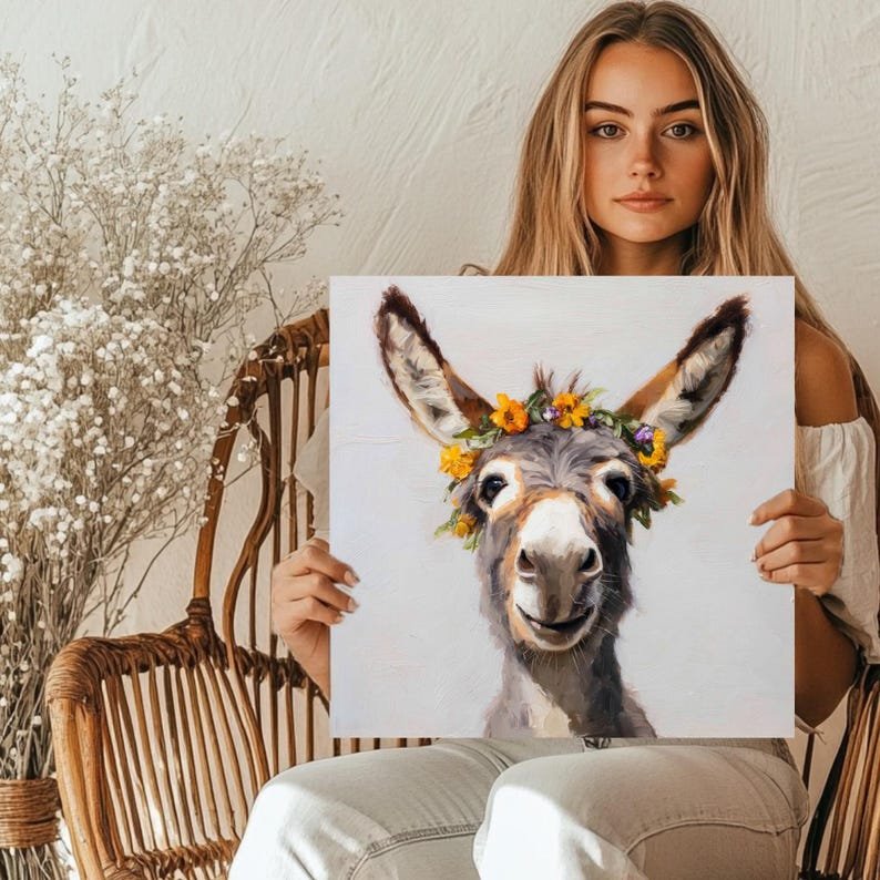 Flower Donkey Wall Art, Canvas Or Poster, Rustic Farmhouse Wall Decor, Whimsical Animal Art, Country Home Wall Hanging, Floral Donkey Print - Image 5