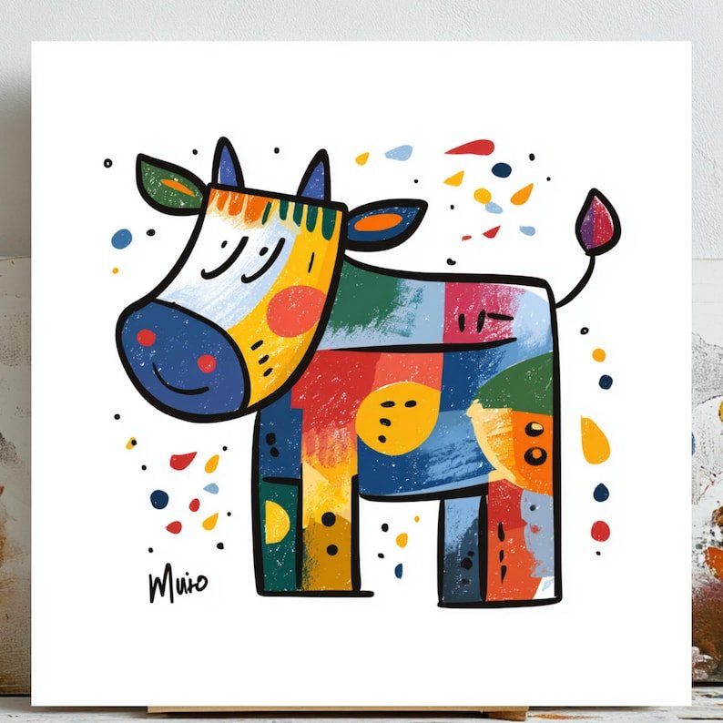 Colorful Abstract Cow Art, Canvas Or Poster, Modern Farmhouse Decor, Kids Nursery Wall Art, Playroom Decor, Whimsical Animal Wall Hanging