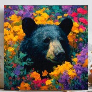 Floral Bear Wall Art, Canvas or Poster, Bear In Garden Art, Canvas Or Poster, Animal Wall Decor, Bear Painting, Home Decor, Bear Wall Art