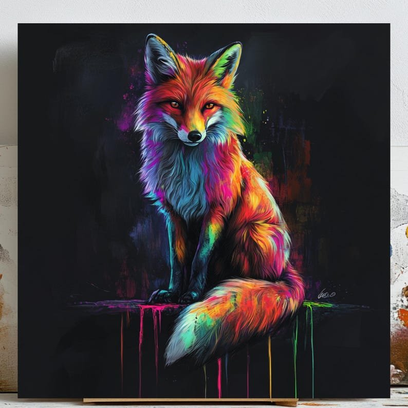 Colorful Fox Wall Art, Canvas or Poster, Safari Nursery Decor, Jungle Animal Wall Art, Modern Kids Room Wall Hanging, Cute Animal Art