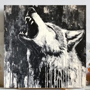 Abstract Wolf Wall Art, Canvas Or Poster, Black And White Animal Print, Gallery Wall Art, Man Cave Wall Art, Eclectic Wall Art, Gift For Him