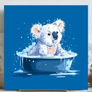 Koala Bath Time, Canvas Or Poster, Bathroom Wall Art, Animal Decor, Kids Bathroom Decor, Living Room Bedroom Office Wall Art,Blue White Pink