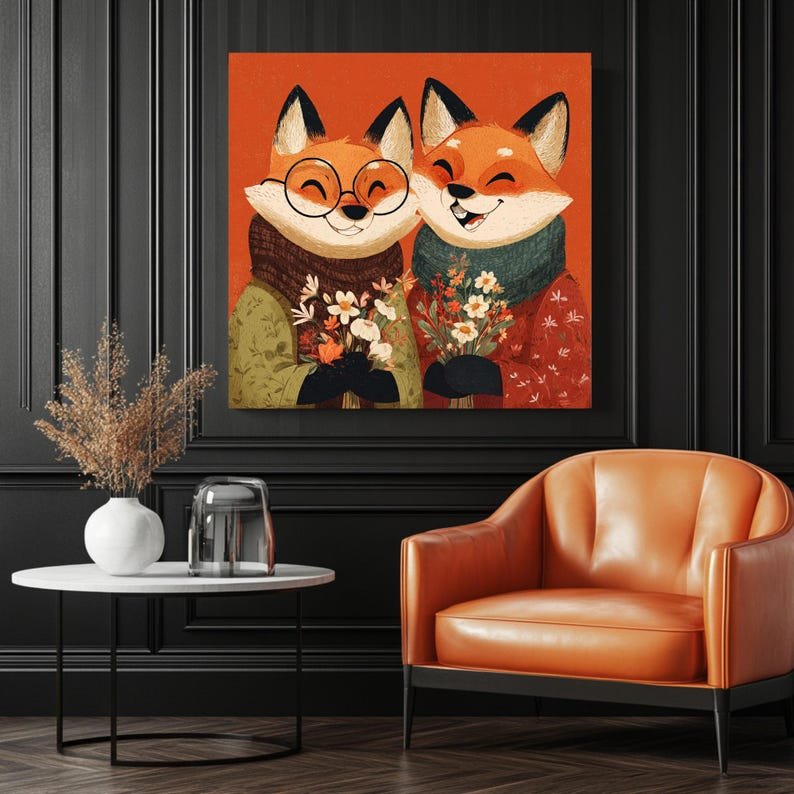 Fox Couple Wall Art, Canvas Or Poster, Woodland Animal Decor, Rustic Wall Hanging, Romantic Fox Print, Country Home Wall Art, Nursery Decor - Image 3