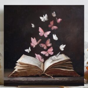 Book With Butterflies Wall Art, Canvas or Poster, Literary Whimsical Decor, Living Room Bedroom Library Wall Art, Wall Hanging, Home Decor