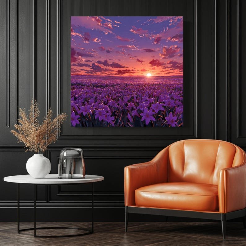 Purple Sunset Field Wall Art, Canvas or Poster, Lavender Flower Landscape Painting, Living Room Bedroom Wall Decor, Tranquil Home Art - Image 3