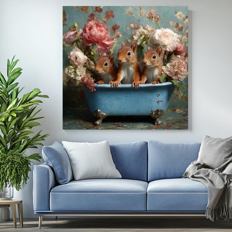 Squirrel In Bathtub Wall Art, Canvas Or Poster, Funny Bathroom Decor, Woodland Animal Art, Cabin Decor, Unique Wall Hanging, Squirrel Gift - Image 4