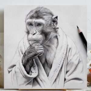 Monkey In Bathrobe, Canvas Or Poster, Bathroom Wall Decor, Animal Decor, Home Decor, Monkey Bathroom Art, Funny Animal Decor, Room Decor