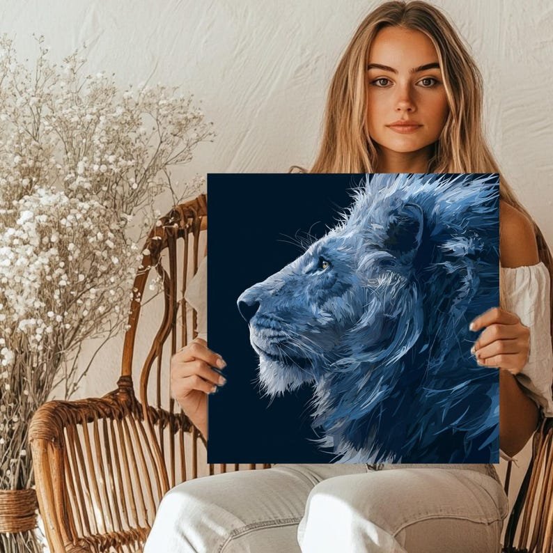 Blue Lion Wall Art, Canvas Or Poster, Lion Print, Safari Wall Art, Majestic Lion Decor, Jungle Animal Decor, Wild Animal Art, Cabin Wall Art - Image 5