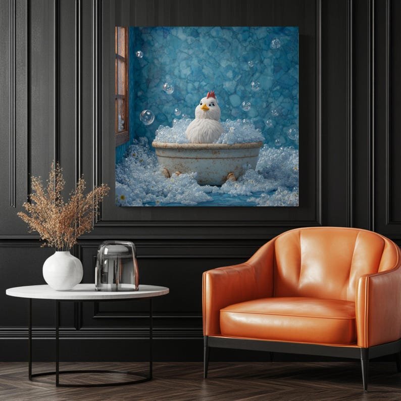 Chicken In Bathtub, Canvas Or Poster, Funny Bathroom Wall Art, Animal Wall Decor, Bathroom Print, Farm Animal Wall Hanging, Chicken Art - Image 3