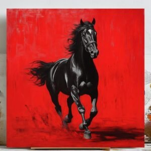 Wild Horse Painting, Canvas Or Poster, Western Wall Art,Black Stallion Wall Decor, Rustic Farmhouse Art, Animal PaintingGift For Equestrians