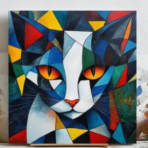 Abstract Cat Wall Art, Canvas Or Poster, Cat Wall Decor, Cat Painting, Living Room Decor, Modern Decor, Animal Decor, Colorful Art, Home Dec