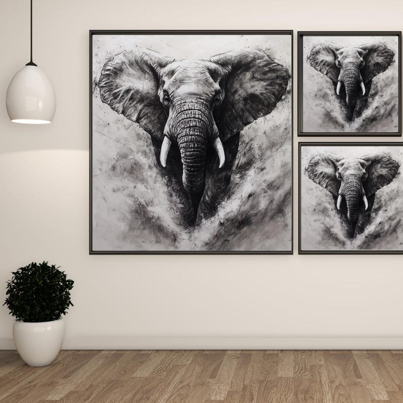 Elephant Wall Art, Canvas or Poster, Elephant Wall Decor, Monochrome Animal Art, Wildlife Wall Hanging, Modern Home Decor, Safari Artwork - Image 2