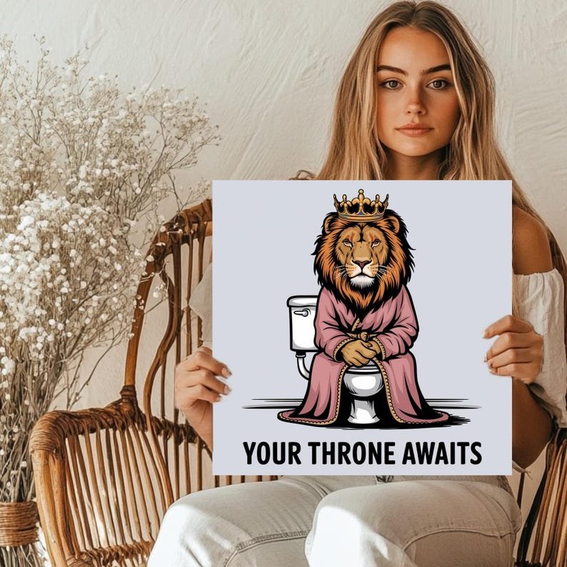 Lion On The Pot, Canvas Or Poster, Your Throne Awaits, Minimalist Decor, Animal Decor, Contemporary Design, Bathroom Decor, Lion Wall Art - Image 5