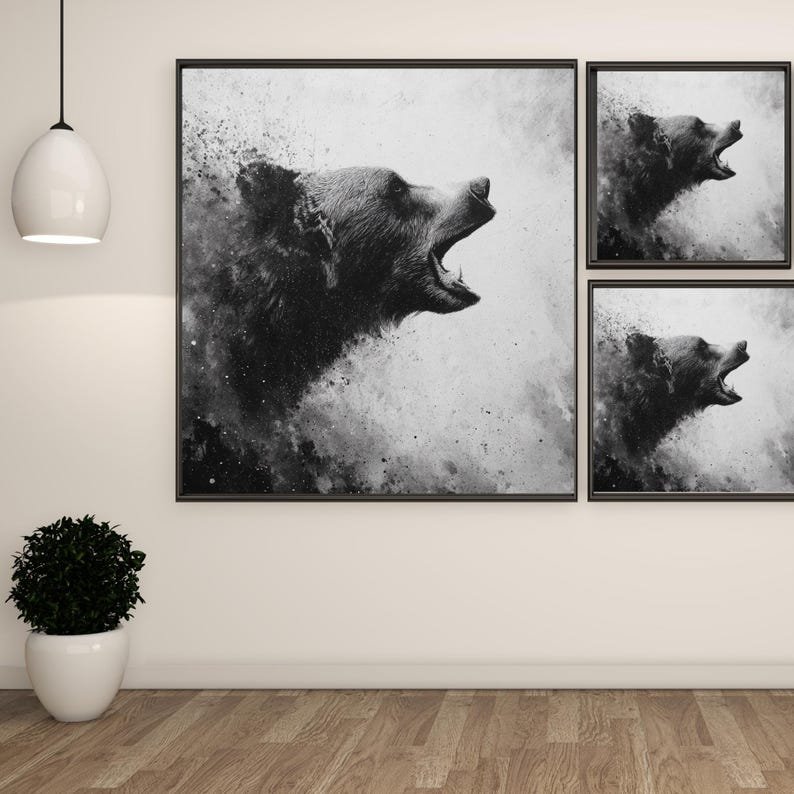 Roaring Bear Wall Art, Canvas Or Poster, Rustic Cabin Decor, Woodland Animal Art, Forest Theme Home Decor, Aggressive Animal Print,Bear Gift - Image 2