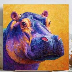 Hippopotamus Wall Art, Canvas or Poster, Colorful Animal Decor, Hippo Wall Hanging, Kids Room Wall Art, Playful Home Wall Decor, Nursery Art