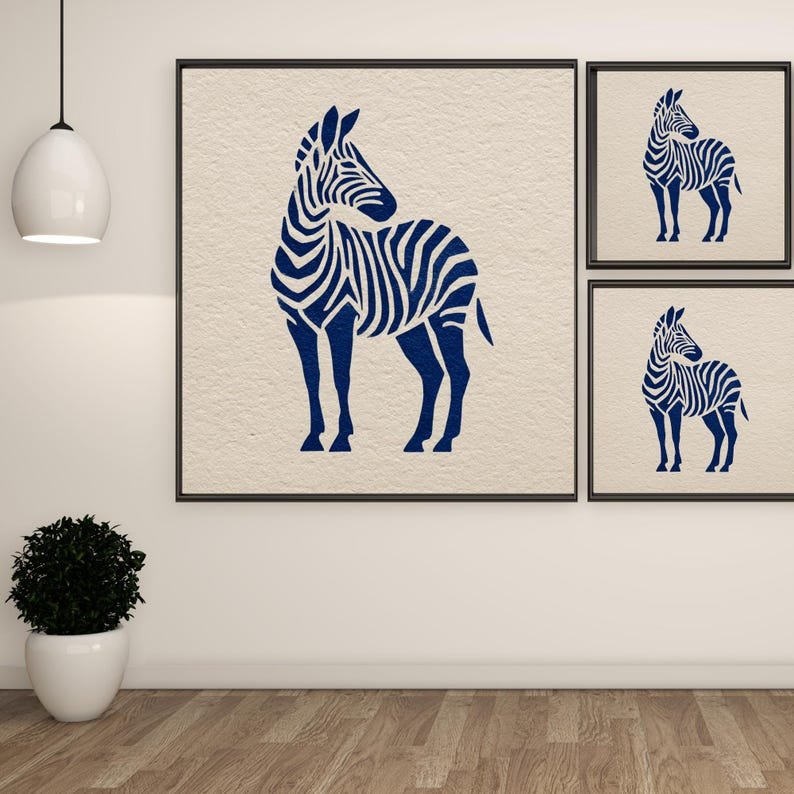 Blue Zebra Wall Art, Canvas Or Poster, Minimalist Animal Decor, Nursery Wall Art, Modern Safari Decor, Kids Room Art, Zebra Home Gift Idea - Image 2