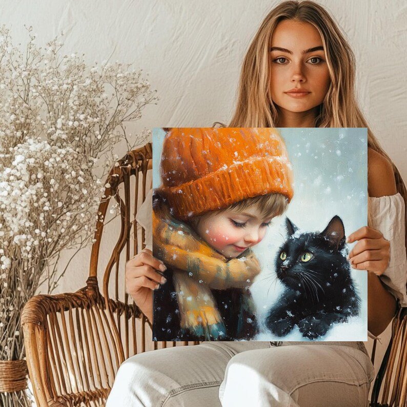 Cat and Girl Wall Art, Poster or Canvas, Bedroom Decor, Cat Art Print, Girls Room Decor, Animal Wall Art, Nursery Wall Art, Pet Wall Decor - Image 5