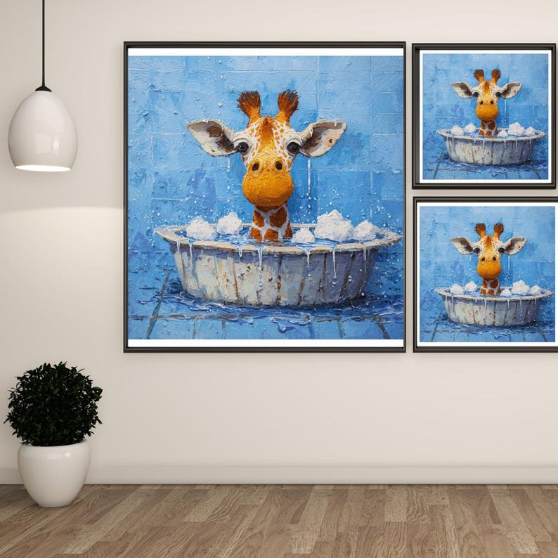 Giraffe In Bathtub, Canvas Or Poster, Bathroom Wall Art, Animal Decor, Nursery Wall Art, Bathroom Wall Decor, Giraffe Wall Hanging - Image 2