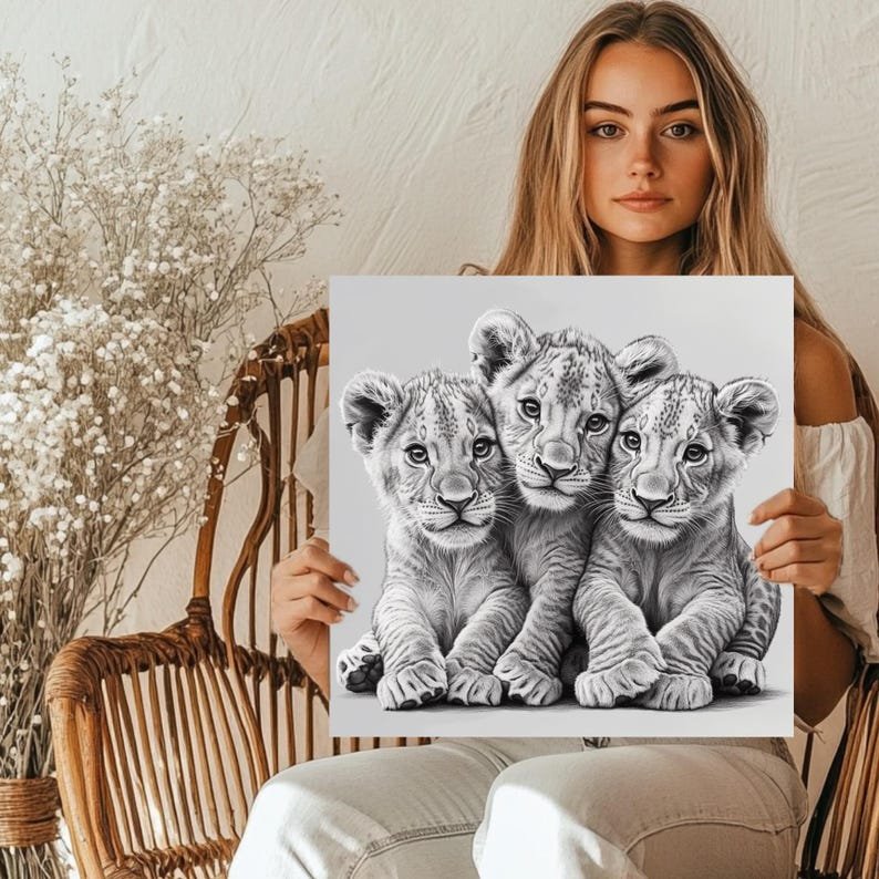 Lion Cub Wall Art, Canvas or Poster, Safari Nursery Decor, Animal Family Art, Wildlife Wall Art, Baby Lion Print for Kids Room or Playroom - Image 5