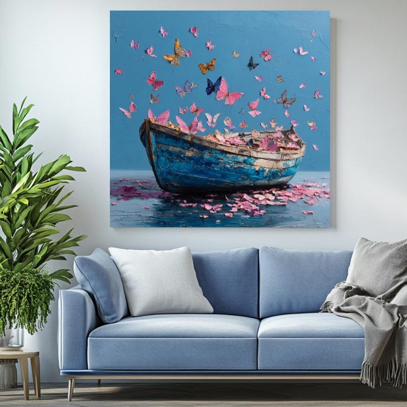 Butterfly Boat Wall Art, Canvas or Poster, Whimsical Nature Decor, Living Room Wall Hanging, Dreamy Coastal Artwork, Home Decor, Gift Idea - Image 4