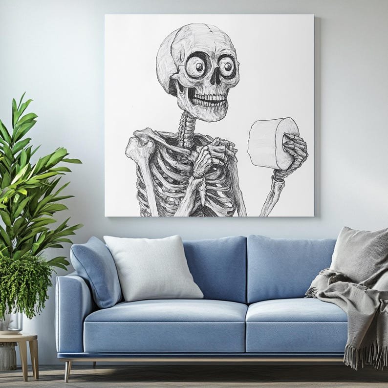 Funny Skeleton Toilet Paper Print: Spooky Bathroom Poster or Canvas - Image 4