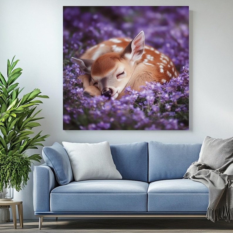 Sleeping Baby Deer Art Print: Purple Floral Nursery Decor - Image 4