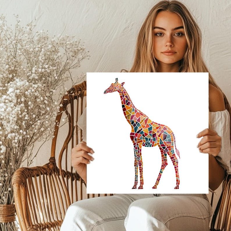 Mosaic Giraffe Wall Art, Canvas Or Poster, Unique Wall Decor, Living Room Decor, Home Decor, Abstract Animal Design, Giraffe Art - Image 4