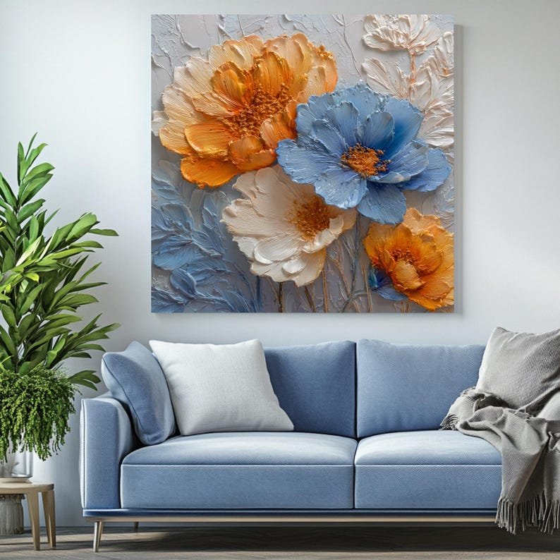 Floral Wall Art, Canvas Or Poster, Living Room Wall Art, Bedroom Wall Hanging, Modern Flower Artwork, Textured Bloom Decor, Home Design - Image 4
