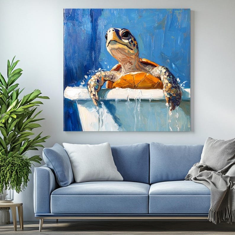 Turtle In Bathtub, Canvas Or Poster, Animal Decor, Bathroom Wall Art, Turtle Art, Wall Decor, Modern wall Art, Turtle Wall Art, Turtle Decor - Image 4