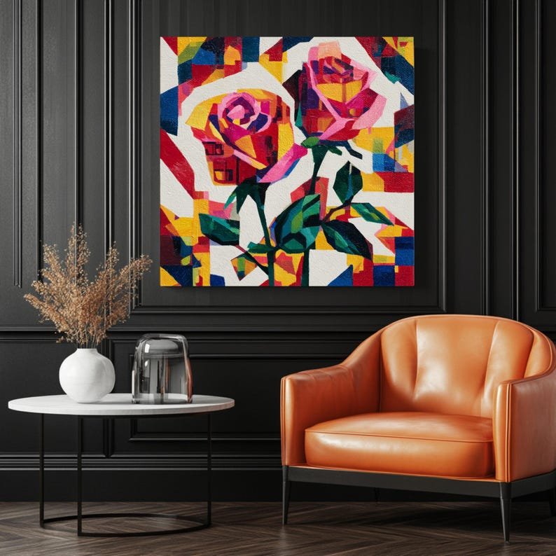 Abstract Roses Wall Art, Canvas or Poster, Modern Floral Art Print, Colorful Flower Wall Decor, Living Room Bedroom Office Wall Hanging - Image 3