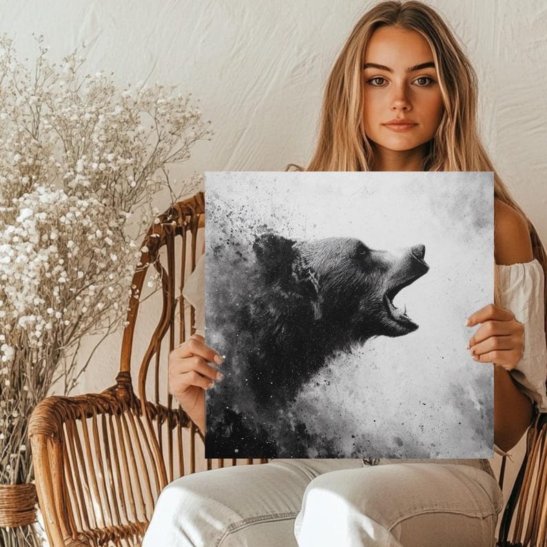 Roaring Bear Wall Art, Canvas Or Poster, Rustic Cabin Decor, Woodland Animal Art, Forest Theme Home Decor, Aggressive Animal Print,Bear Gift - Image 5
