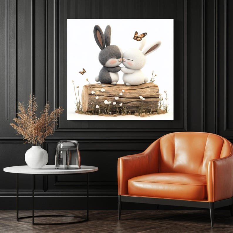 Love Bunny Wall Art, Canvas Or Poster, Bunny Wall Decor, Rabbit Home Decor, Bedroom Wall Decor, Romantic Gift, Nursery Wall Art, Kids Decor - Image 3