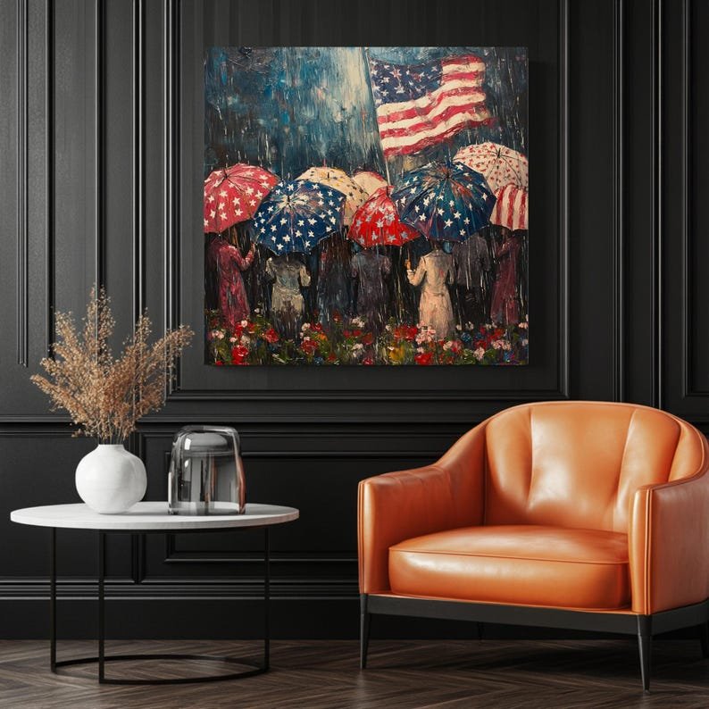 USA Flag Umbrella Painting, Canvas Or Poster, Patriotic Wall Art, Americana Decor, Military Family Gift,Memorial Day Art,Office Wall Hanging - Image 3