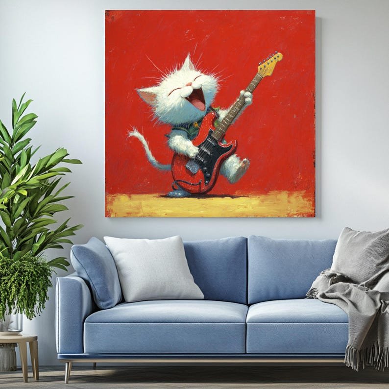 Musician Cat Wall Art, Canvas Or Poster, Animal Wall Art, Room Decor, Kids Decor, Living Room Wall Art, Cat Wall Hanging, Cat Decor - Image 4