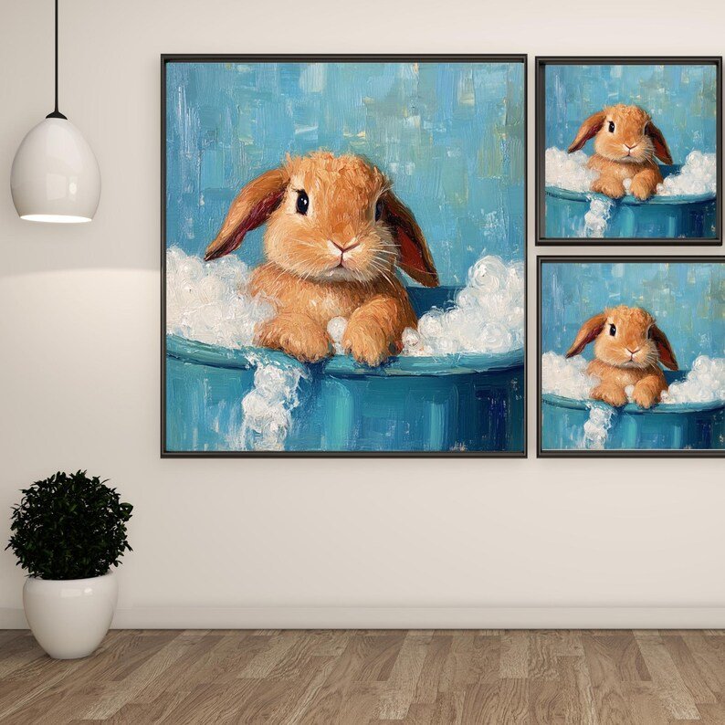 Bunny In Bathtub, Canvas Or Poster, Bathroom Wall Art, Animal Decor, Bathroom Decor, Nursery Decor, Bunny Wall Art, Rabbit Wall Art Kids - Image 2