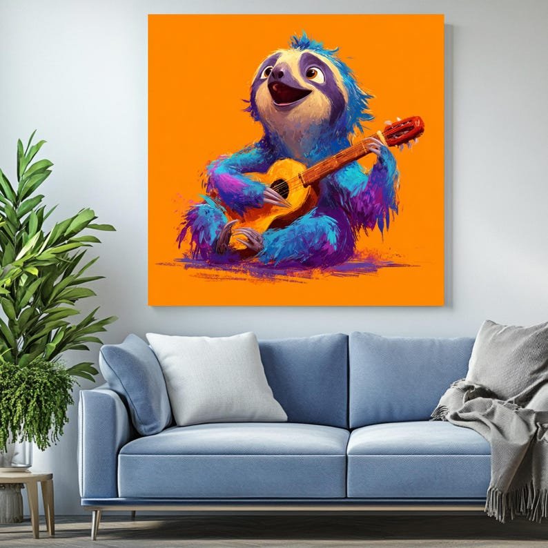 Sloth Playing Guitar Wall Art, Canvas Or Poster, Animal Music Decor, Kids Room Art, Living Room Decor, Musical Wall Hanging, Sloth Art - Image 4